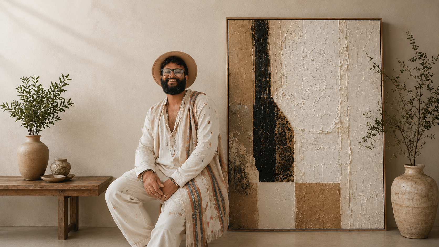 Irving Rodríguez junto a una de sus obras